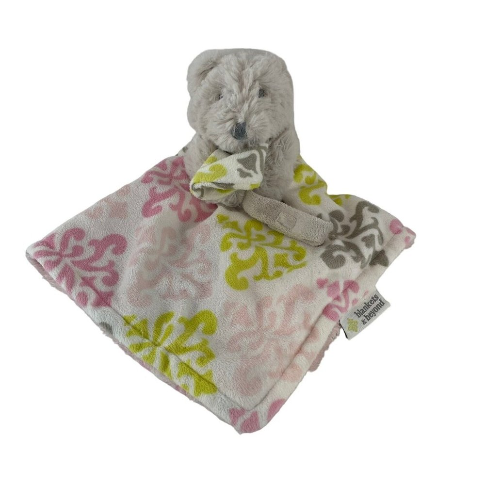Blankets‎ & Beyond Grey Teddy Bear Lovey Pink Green Pattern Pacifier Holder
